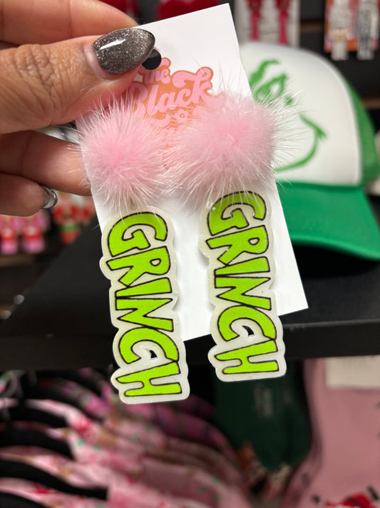 Pink Puff Grinch Earrings