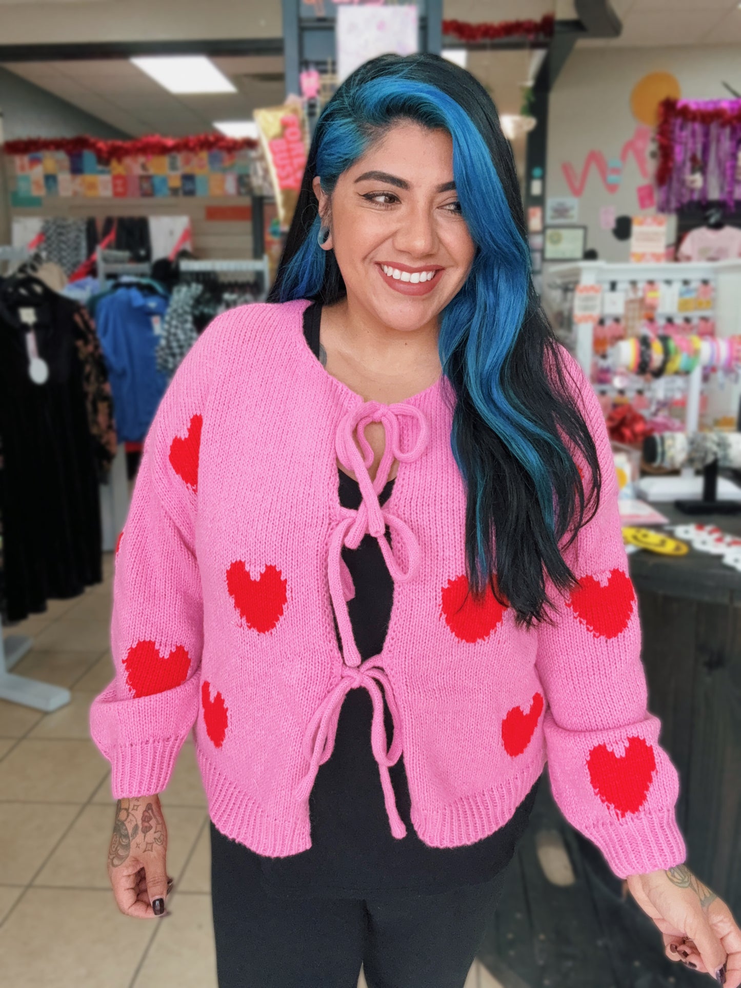 Pink Heart Front Bow Sweater