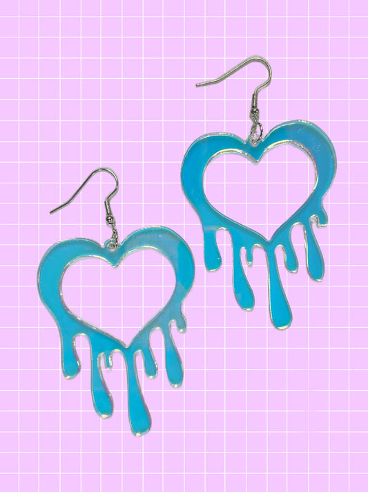 Iridescent Drippy Heart Earrings