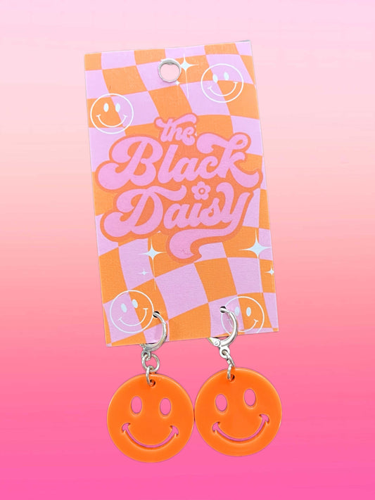 Cute Orange Smiley Huggie Earrings