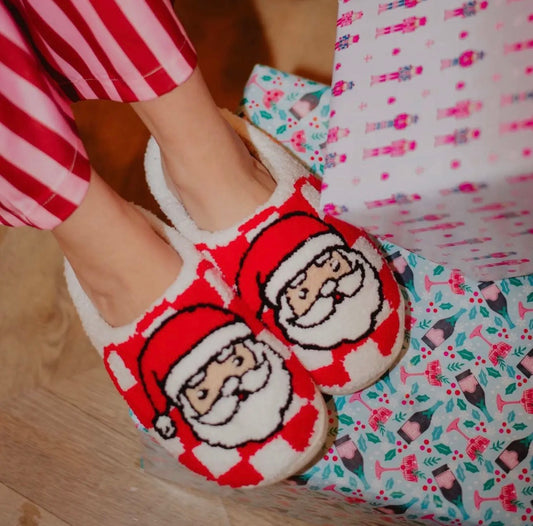Checkered Santa Slippers