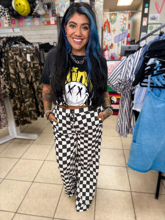 Checkered Wide Leg Pants