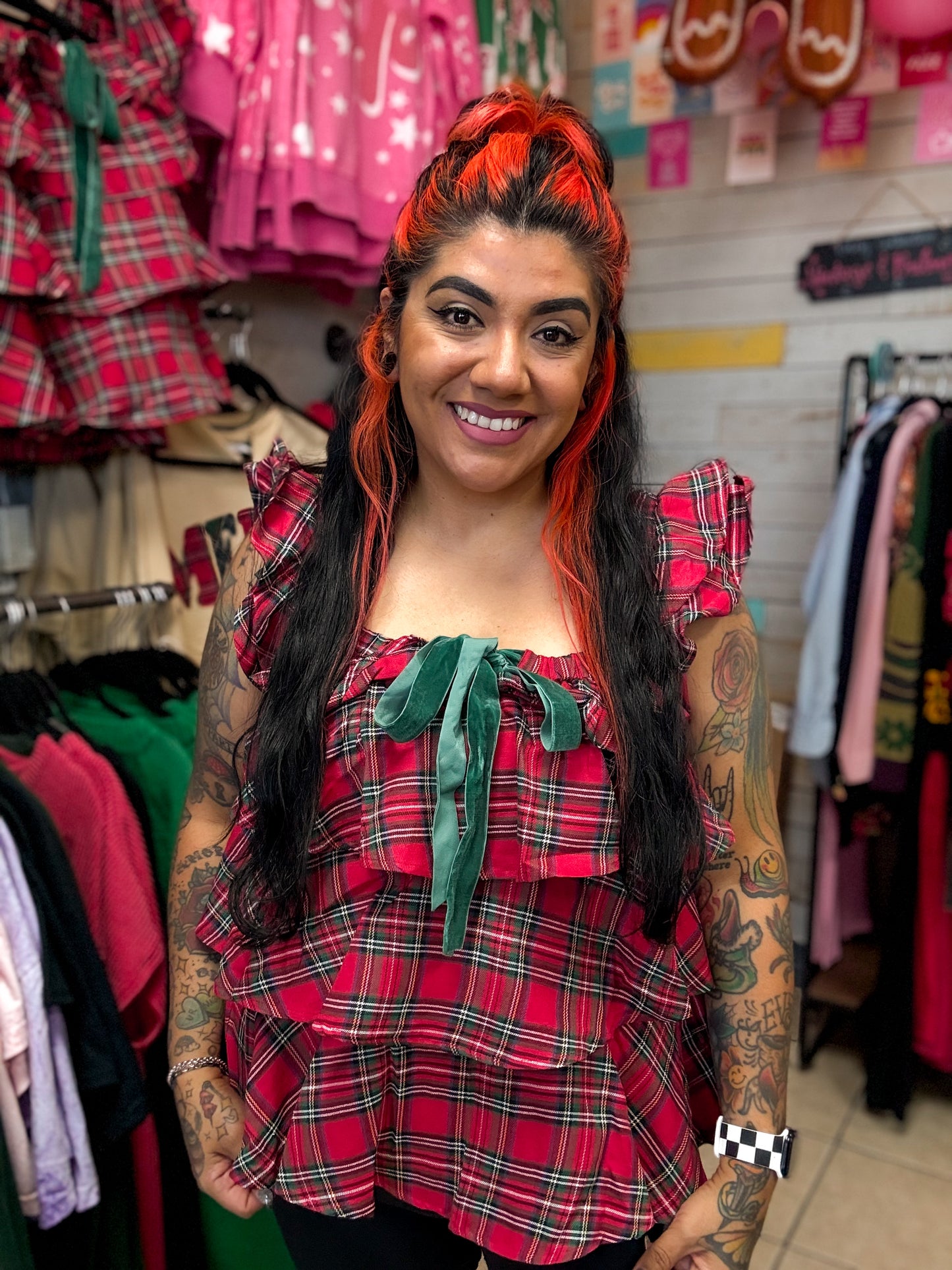 Christmas Plaid Ruffle Top