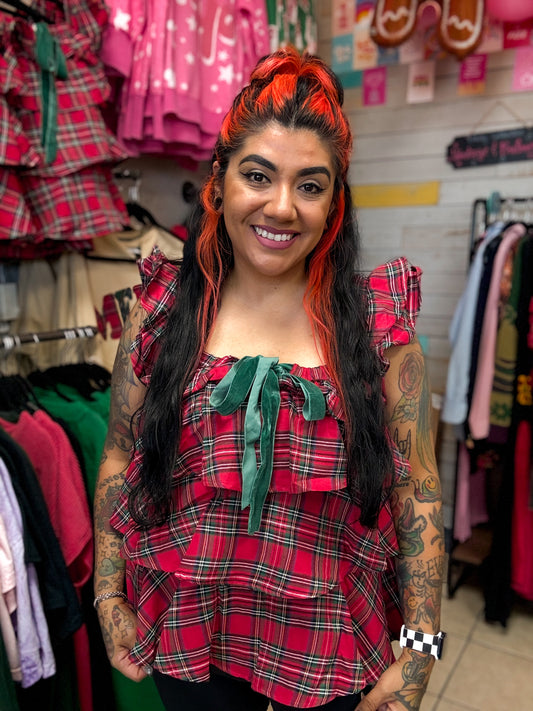 Christmas Plaid Ruffle Top