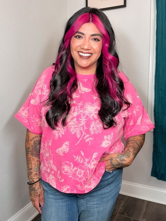 Pink Butterfly Floral Top