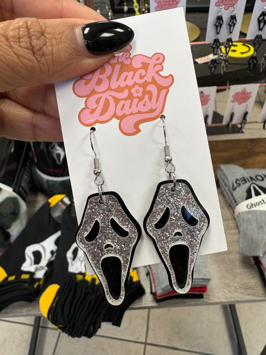 Glitter Ghostface Mask Earrings