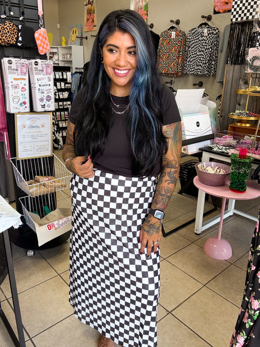 Checkered Mesh Skirt
