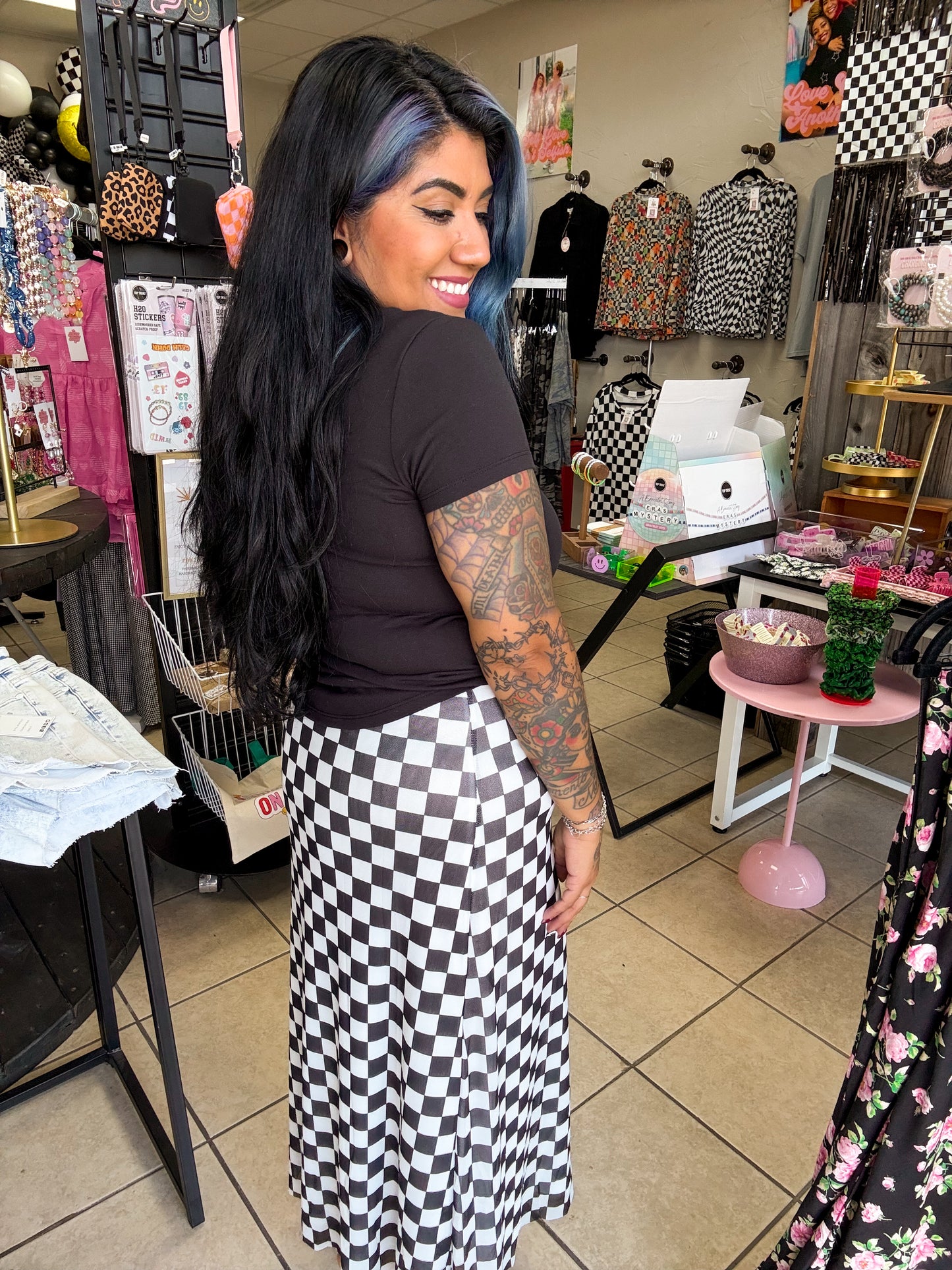 Checkered Mesh Skirt