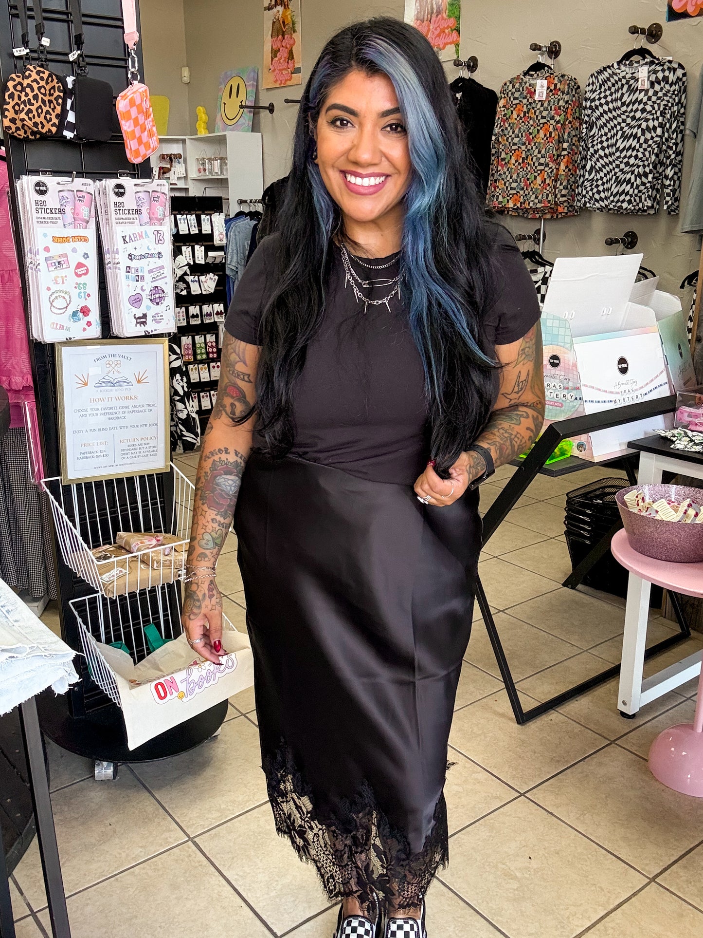 Black Satin Lace Skirt