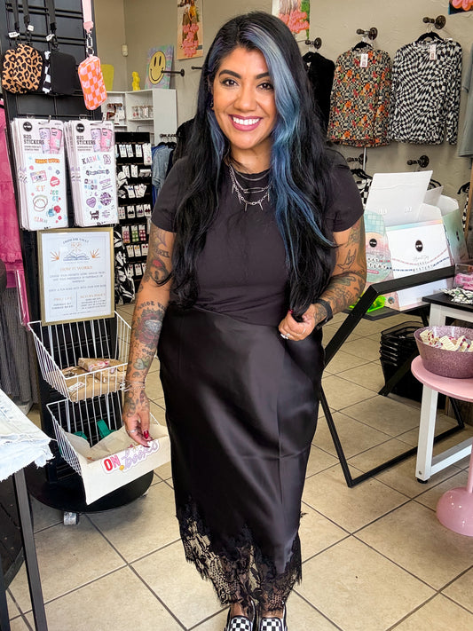 Black Satin Lace Skirt