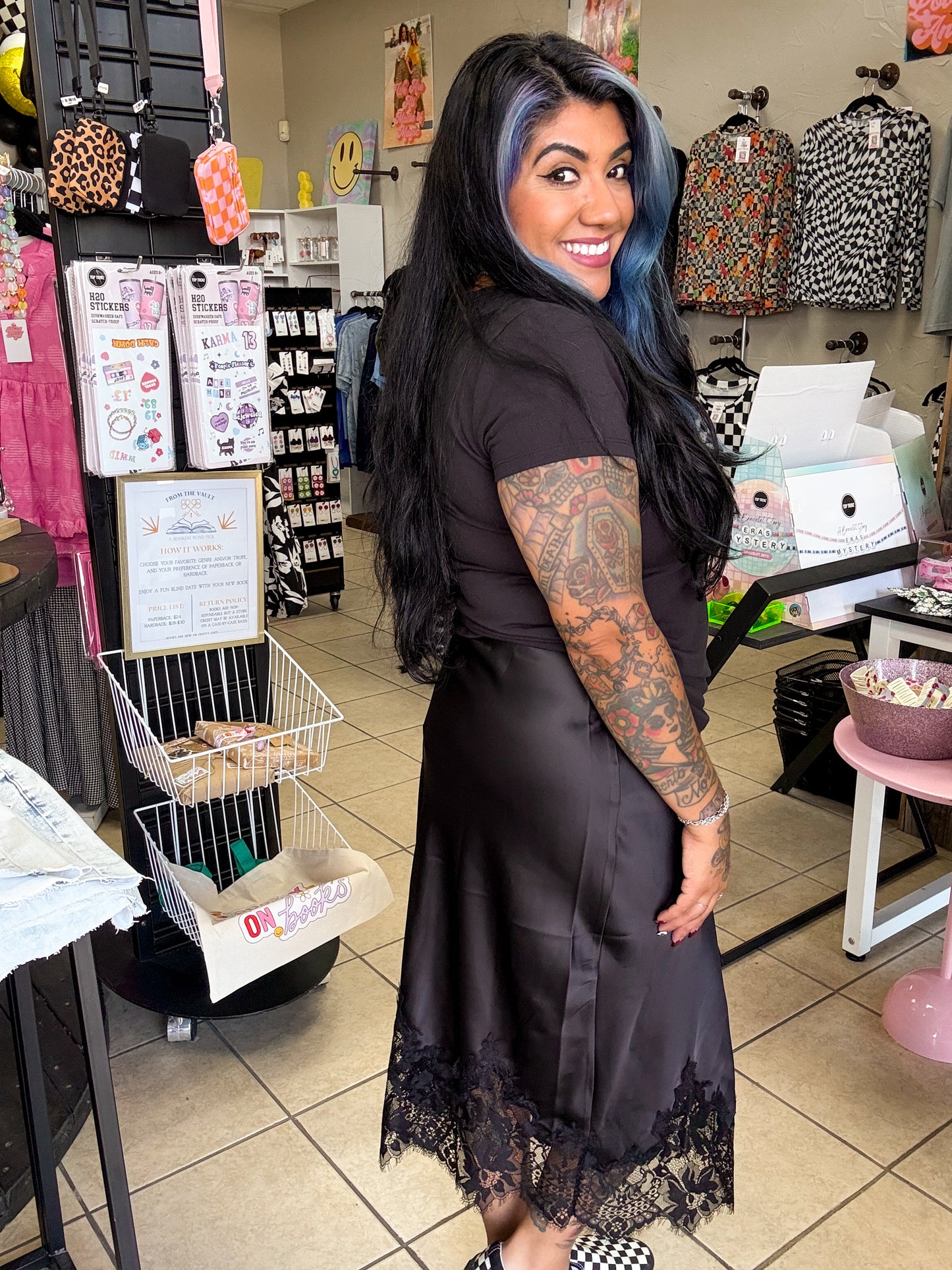 Black Satin Lace Skirt