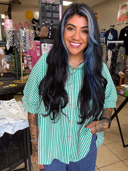 Green Striped Oversized Top