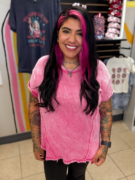 Pink Washed Waffle Top