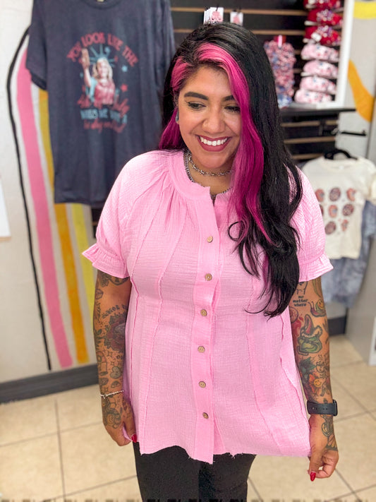 Pink Cotton Gauze Top