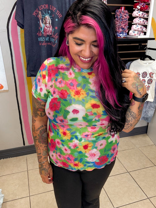 Floral Mesh Top