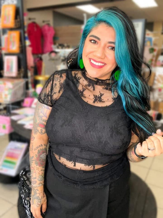Black Lace Mesh Top