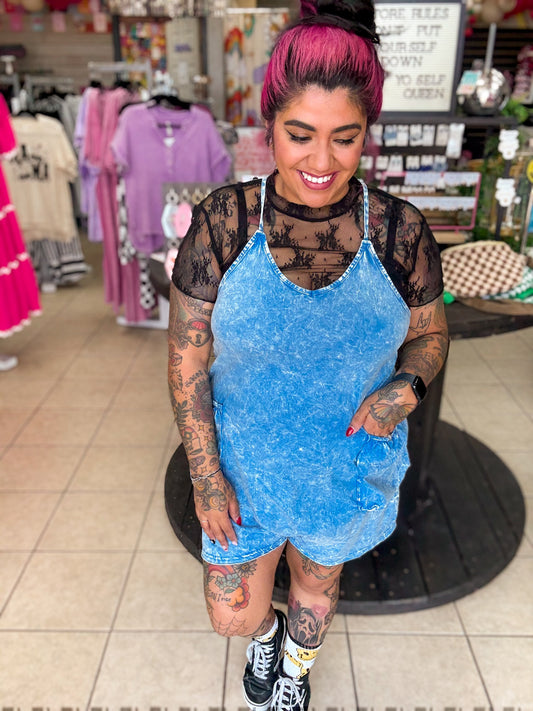 Blue Crinkle Washed Romper