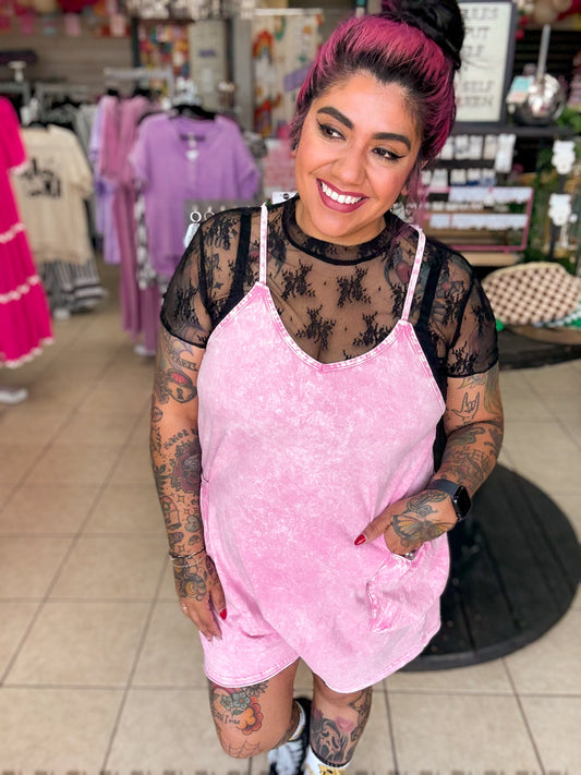 Pink Crinkle Washed Romper