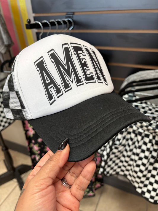 Amen Checkered Trucker Hat