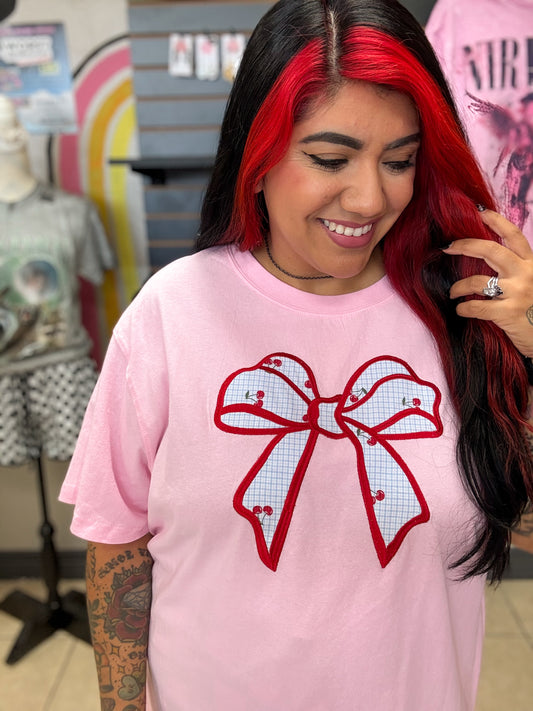 Cherry Gingham Bow Oversized Tee