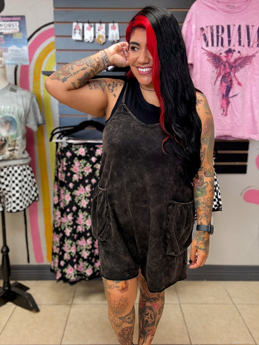 Mineral Washed Black Romper