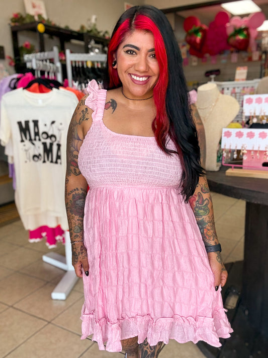 Baby Pink Ruffle Sleeve Dress