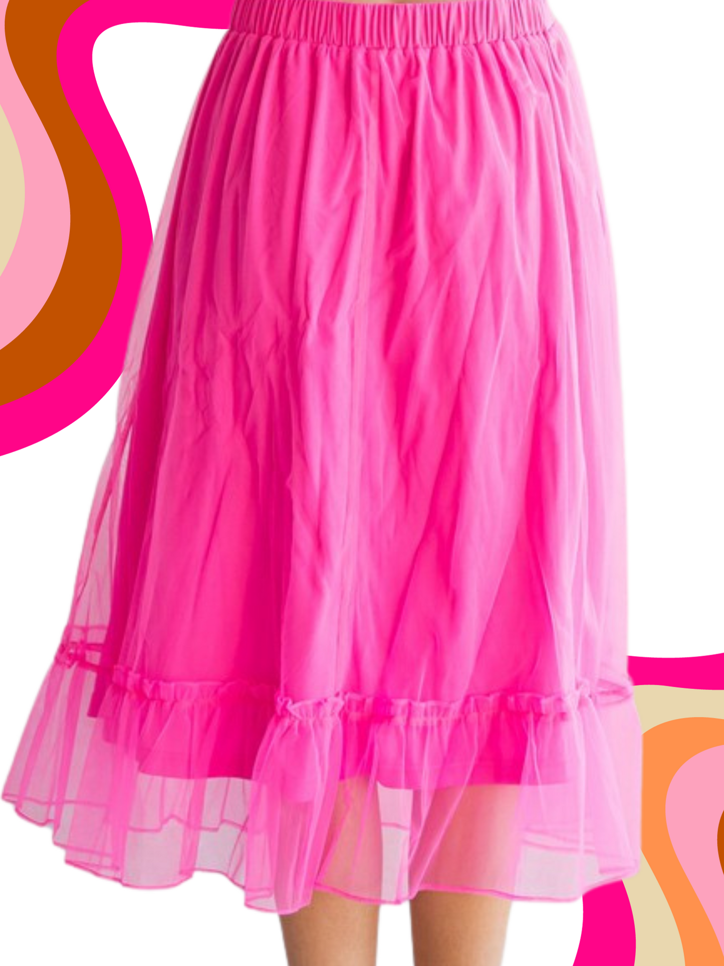 Hot Pink Tulle Midi Skirt